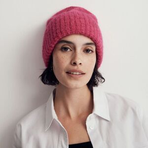 Madewell Fuzzy Wide-Cuffed Beanie Heather Fuschia Magenta Pink - OS (Orig. $50)